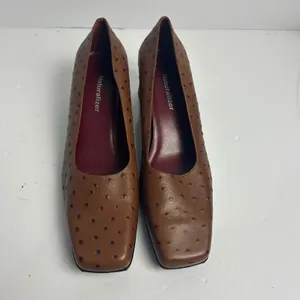Naturalizer Brown Ostrich Embossed Leather Square Toe Block Heel Pumps 9M FLAW thumbnail 13