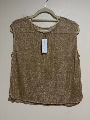 Ripley Rader Gold Chain Lounge Tank Metallic Sleeveless Knit Top thumbnail 2