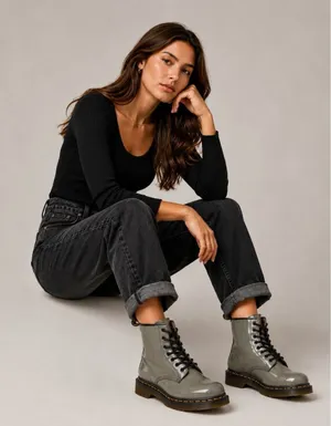 Doc Dr. Martens 1460 YS 8-Eye Gray Patent Leather Combat Boots Women's UK 6 US 8 thumbnail 1