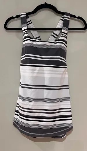 Lululemon Gray White Striped Tank Top Size 6 thumbnail 1