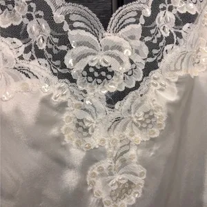 Vtg Delicates Slip Dress‎ Women L Ivory Lace Sequin Pearl Satin Bridal Club Date thumbnail 3