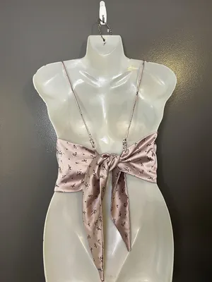 Garage Tank Top Womens M Pink Satin Floral Tie Back Bow Cami Crop Summer thumbnail 5