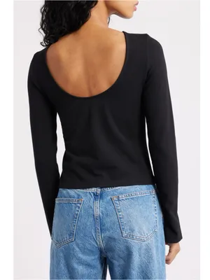 Madewell Ballet Scoop Back Long Sleeve Tee Top Women Size Small Black Shirt New thumbnail 2