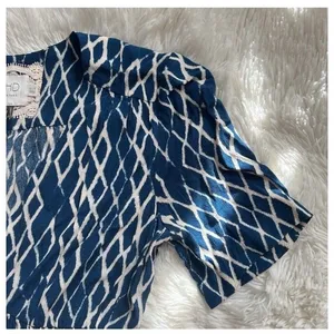 Anthropologie HD IN PARIS Blue White Diamond Printed Smocked Mini Dress Size 4 thumbnail 8
