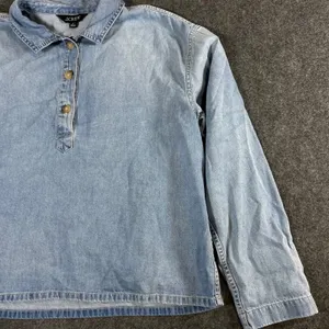 J.Crew Always Women Light Wash Denim Popover Shirt Blue Long Sleeve Cotton Small thumbnail 11