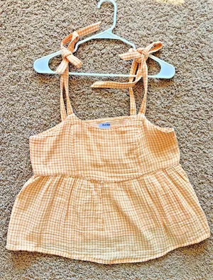 Old Navy Orange Gingham Check Cottage‎ Festival Babydoll Tank Top Shirt Small thumbnail 1