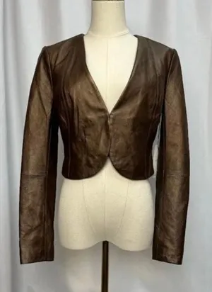 Ecru Dark Brown Leather Women's Jacket thumbnail 1