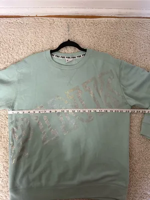 PINK Victoria's Secret Mint Green Crewneck with Silver Sparkle Logo thumbnail 4