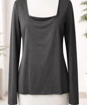 Source Unknown Women’s Charcoal Gray Square Neck Long Sleeve Top Size Large Soft Stretchy 2xL thumbnail 1