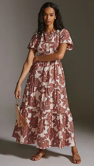 Anthropologie Somerset Maxi Dress in Neutral Floral Dot Size Small thumbnail 1