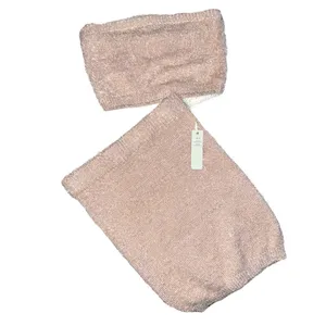Iris Basic Champagne Fuzzy Tube Top & Skirt Set size Large thumbnail 2