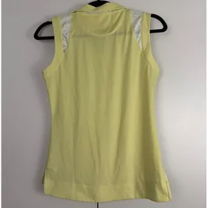 Maggie Lane Sleeveless Golf Polo‎ Top Yellow Paisley Preppy Country Club SP thumbnail 2