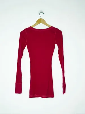 Hollister Y2K Pink Ribbed Long Sleeve Top Scoop Neck Logo Tee Size Medium thumbnail 5