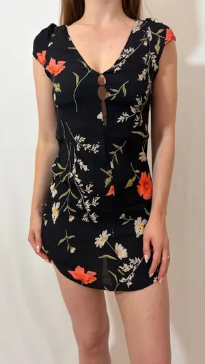 Black Floral Summer Reformation Mini Dress thumbnail 1