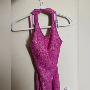 Vintage Y2K Scala Silk Beaded Formal Prom Gown Sz XS‎ in Pink Open Low Back thumbnail 4