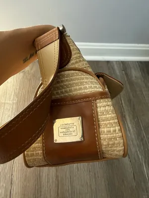 VTG Liz Claiborne Woven Beige Tan Straw Shoulder Bag Brown Trim Grandma Core S M thumbnail 9