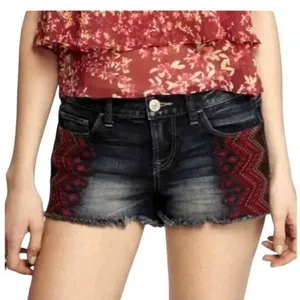 EXPRESS JEANS Boho Embroidered Cut Off Denim Bohemian Shorts ~ Women's 6 thumbnail 2