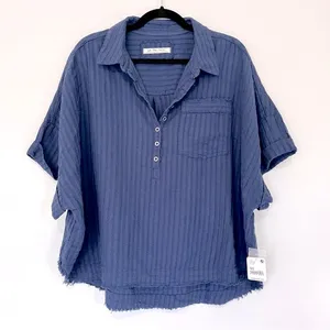 We The Free Ava Oversized Button Front Collared Short Sleeve Top Shaded Lake XS thumbnail 5