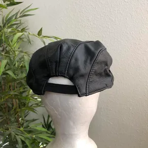 Vintage Unisex Grunge Emo Black Leather Duck Bill Flat Newsboy Cabbie Baker boy hat cap beret #biker #motorcycle #gothic 90s/2000s Y2K Made in USA Genuine Leather thumbnail 2