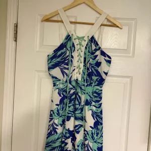 Jealous Tomato Blue And White Lace‎ Up Maxi Dress Size Small thumbnail 2