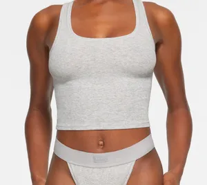 Skims Cotton Rib Tank and Shorts in Grey thumbnail 1