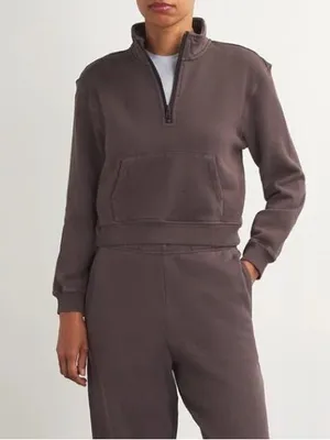 SKIMS Cotton French Terry Half Zip Dark Brown Iron Size Large womens thumbnail 2