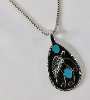 NEW Silver Turquoise Teardrop Pendant‎ Necklace Western Southwestern Cowgirl thumbnail 1