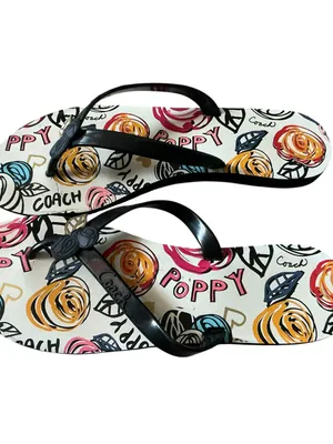 Coach Poppy Floral Print Flip Flops sandals flats in Multi/Pink thumbnail 2