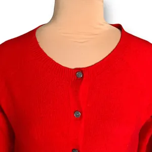 Vintage Bright Cherry Red Ribbed Knit Button Front Round Neck‎ Cardigan Sweater thumbnail 2