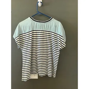 Verge Girl Whitman Top Light Blue Embroidered Striped Mixed‎ Media Tencel Size M thumbnail 3
