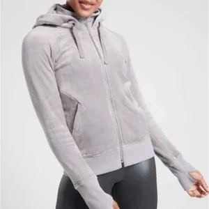 EUC ATHLETA Jacket Womens Gray Velour Triumph Double Cozy Gray Hoodie size M thumbnail 1