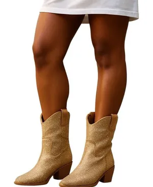 Forever Cowboy Western Ankle Boots Rhinestone Bling River01 Champagne Size 6 thumbnail 1