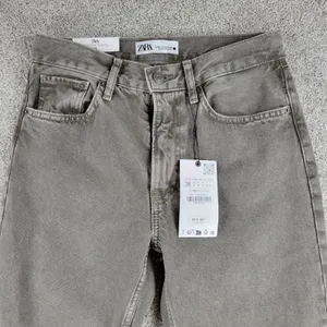 Zara The Straight Cropped Womens Jeans US 4 / EU 36 Khaki Med Wash Mid Rise New thumbnail 8