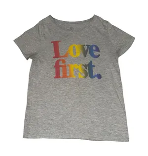 J.Crew love first grey rainbow font pride T-shirt women’s size medium thumbnail 1