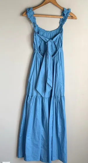 NEW Abercrombie & Fitch poplin bow back ruffle strap maxi dress XS thumbnail 3