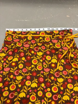 Retro 70s Vibe Floral Skirt Boho Yellow Brown Mod Flower Print Womens Medium thumbnail 5