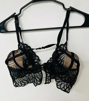 For Love & Lemons Bra S Black Lace Floral Detail Sexy unlined lace Bra thumbnail 4