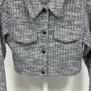 Boutique Storia Tweed Like Cropped Button Jacket‎ Top Dusty Gray Small thumbnail 4