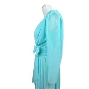 Vintage 70’s/ 80’s Miss Eliette Aqua Chiffon Maxi Evening Dress 8 thumbnail 3