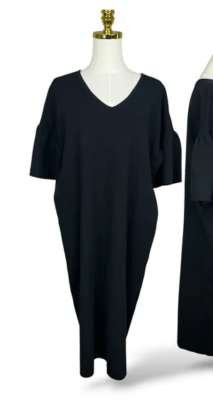 Lauren Ralph Lauren Black V-Neck Flutter Sleeve Knit Sweater Dress XL thumbnail 1