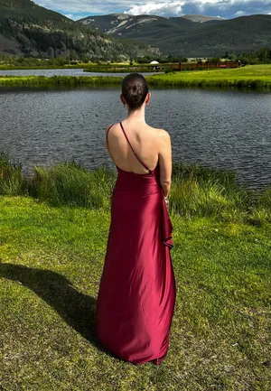 One Shoulder Satin Formal Dress Red thumbnail 2