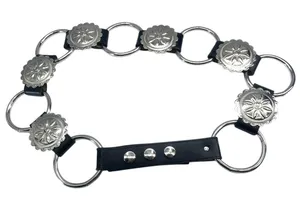 M western-style belt silver conchos black leather straps ring hardware women's thumbnail 1