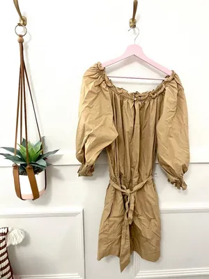 Lauren Ralph Lauren Off-the-Shoulder Cotton Broadcloth Romper Camel 16 Safari thumbnail 2
