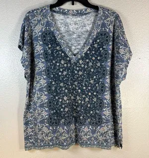 Lucky Brand Floral V-Neck Women's Top SZ:L thumbnail 1