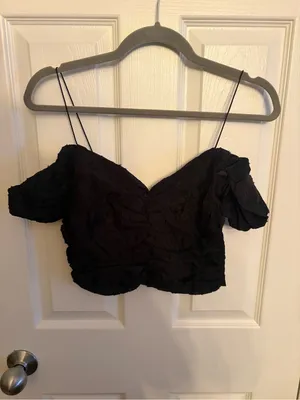 COS NWT COSY Off-Shoulder Black Ruched Crop Top, Small thumbnail 2