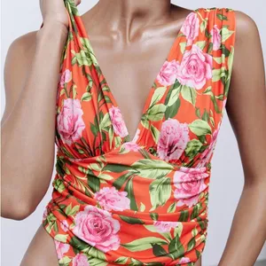 NWT ZARA Floral Print Bodysuit Size Small thumbnail 6