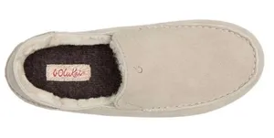 Olukai Nohea‎ Slipper Womens 8 Pale Grey/cream Leather Shearling Lined Loafer thumbnail 1