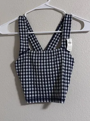 NWT aerie Navy and White Gingham Cropped Tank thumbnail 1