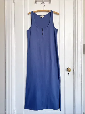Sezane • Ariana Dress navy blue sleeveless tank cotton knit midi maxi thumbnail 3