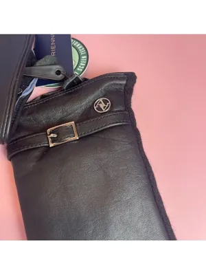 Adrienne Vittadini Black Leather Gloves Touchscreen Wool blend lining S/M NWT thumbnail 3